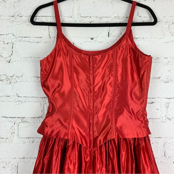 VTG Gunne Sax Jessica McClintock Red Satin Corset Maxi Formal Gown Dress 9/10 - Picture 11 of 16